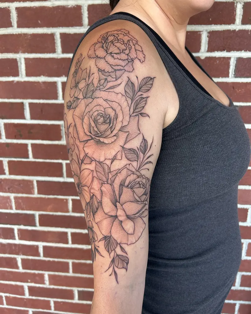 Half sleeve from the other day with her family’s birth month flowers! * * * #halfsleeve #tattoo #flowers #floraltattoo…