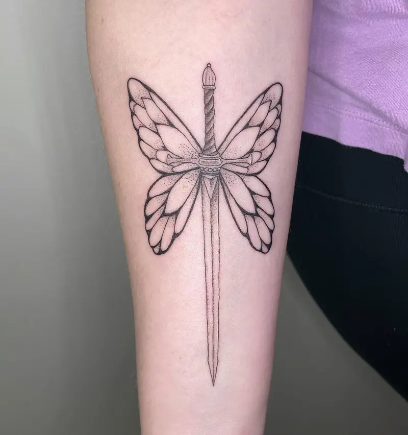 Dagger butterfly 🦋 * * * #daggertattoo #butterflytattoo #dagger #armtattoo #firsttattoo #finelinetattoo