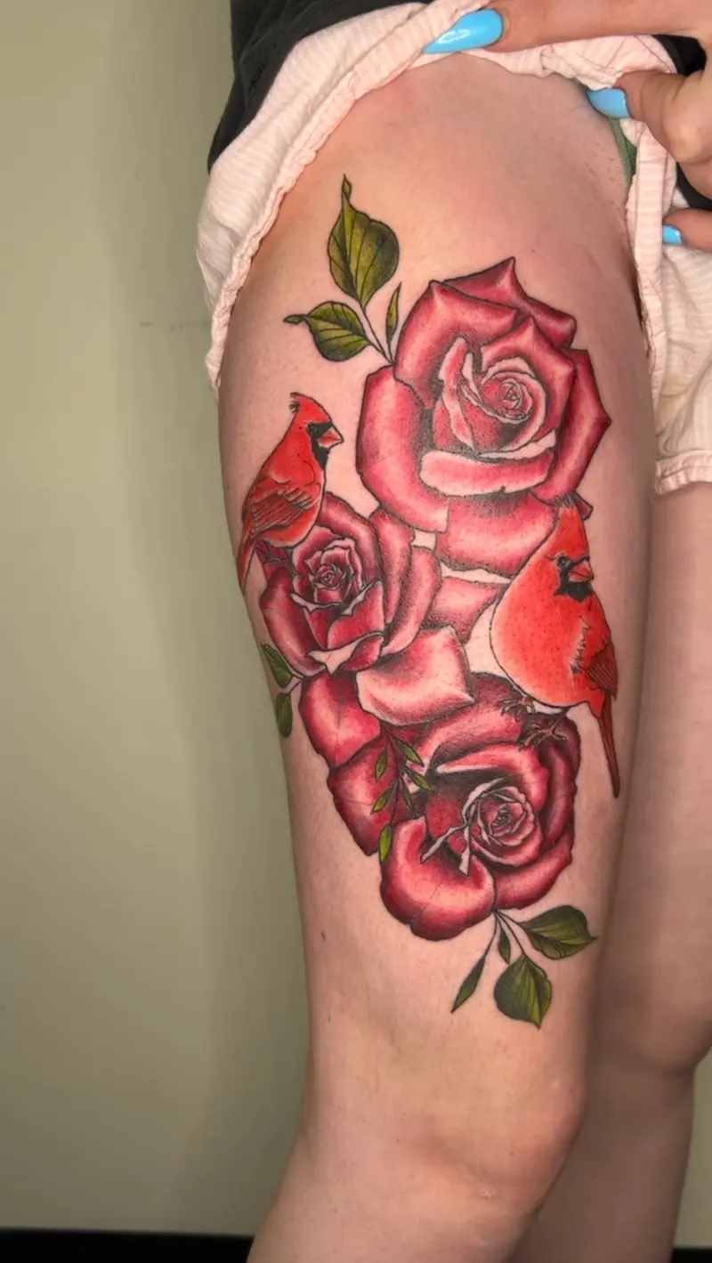 Finished up this rose and cardinal piece yesterday. I love getting to work with color when I can!! * * * #roses…