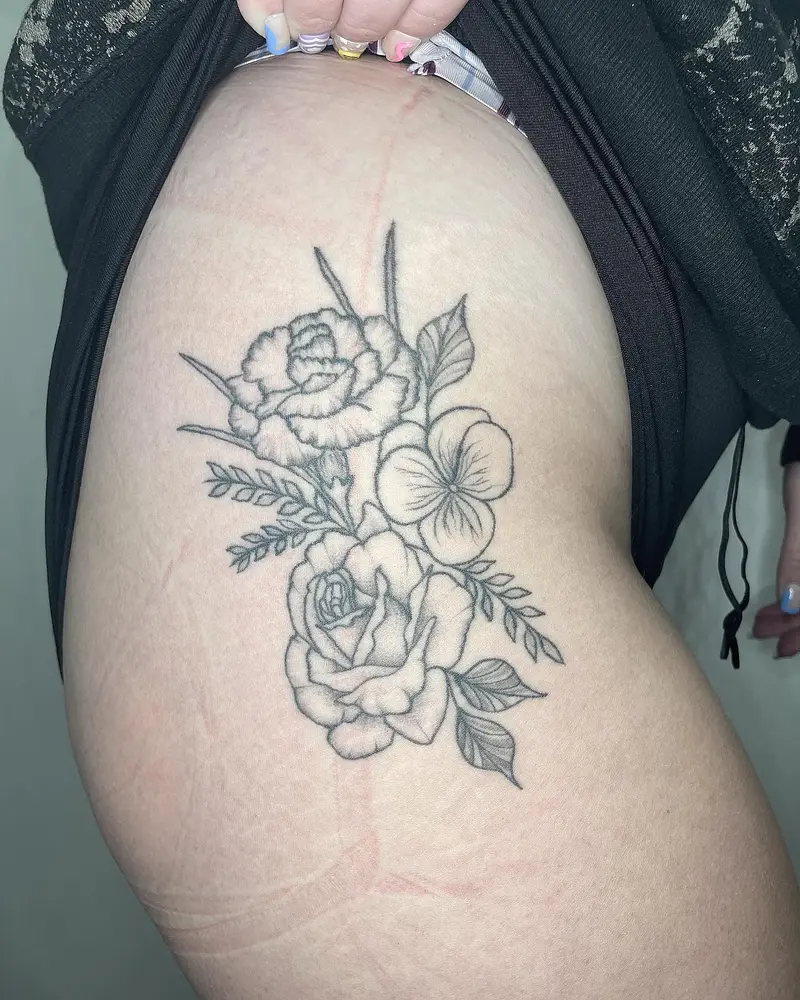 Fully healed from March! I love getting to see tattoos nice and settled! * * * #floralarrangements #birthflowers…