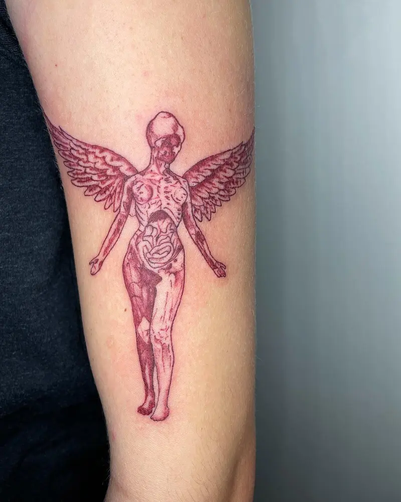 Got to recreate the in utero album art today! * * * #nirvana #albumart #abstractart #inutero #redink #redinktattoo…