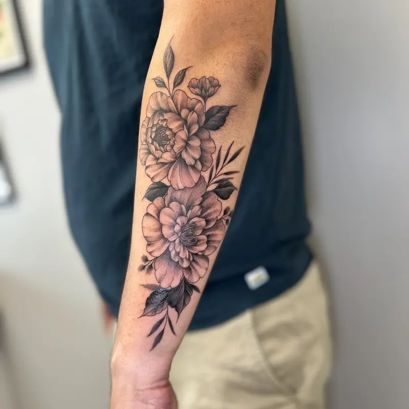 Love a good peony tattoo 😍🌿 #peonies #peonytattoo #tattooidea #tattooinspo #naturetattoo