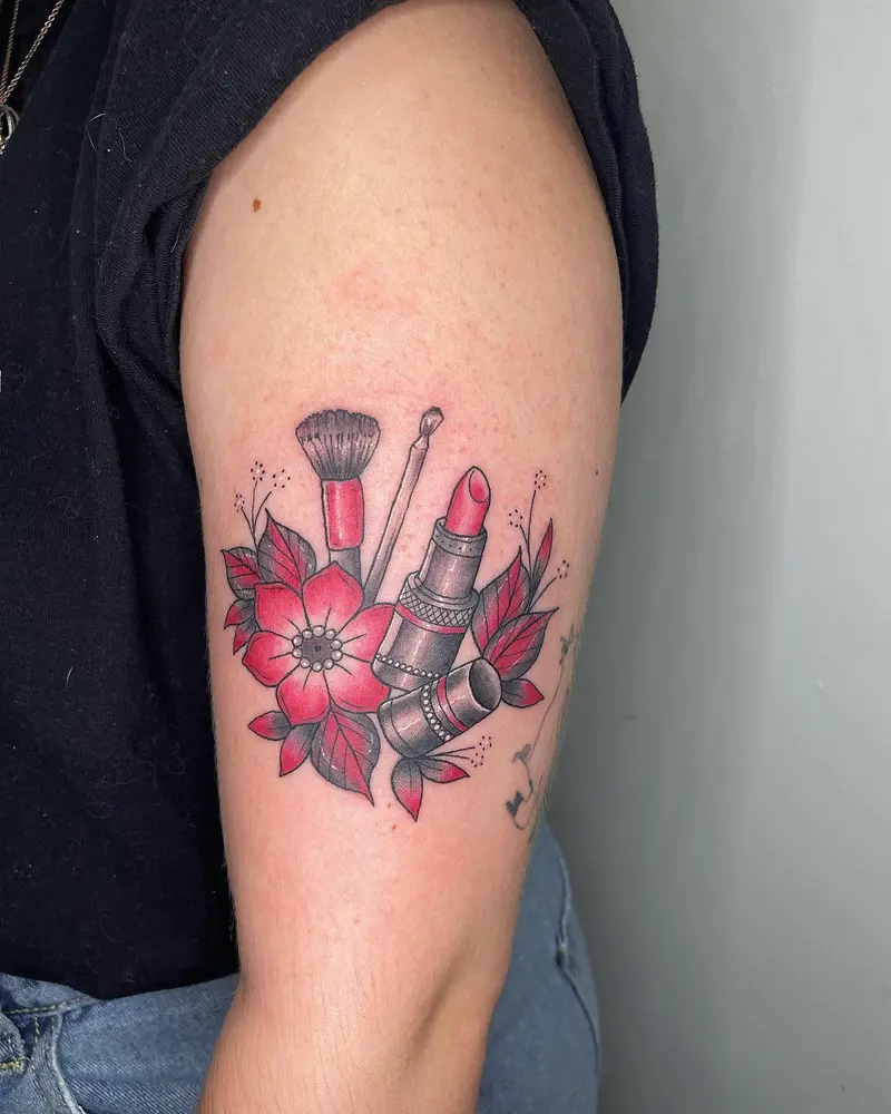 This was such a fun concept and I love the color palette * * * #redtattoo #blackandredtattoo #makeupartisttattoo…