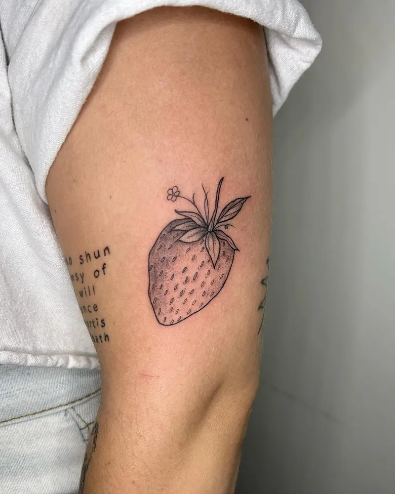 Strawberry 🍓 * * * #strawberrytattoo #strawberry #fruittattoo #armtattoo