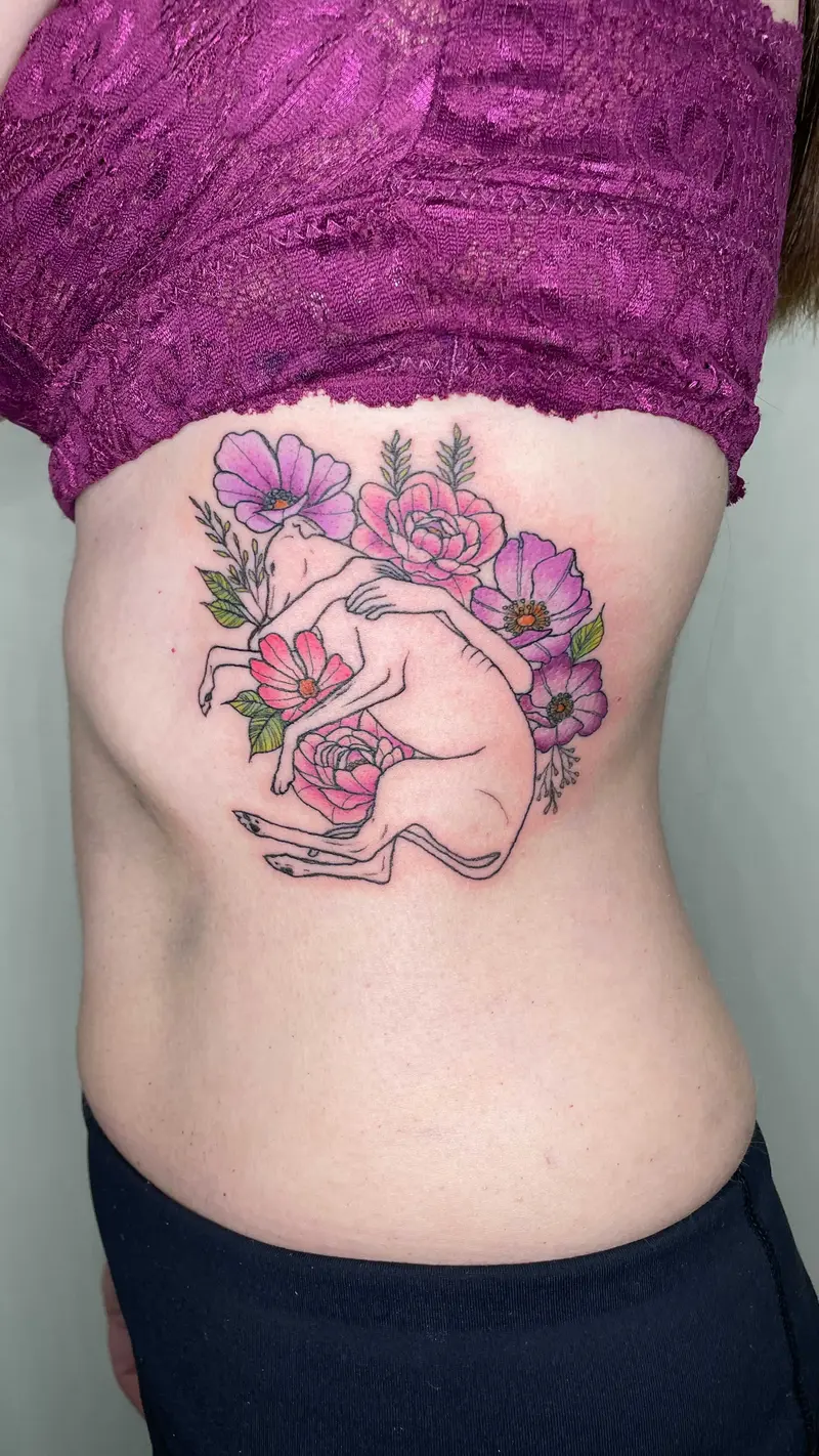 Colorful memorial tattoo I got to do today * * * #memorialtattoo #peonytattoo #colorfulflowers #pinkflowers…