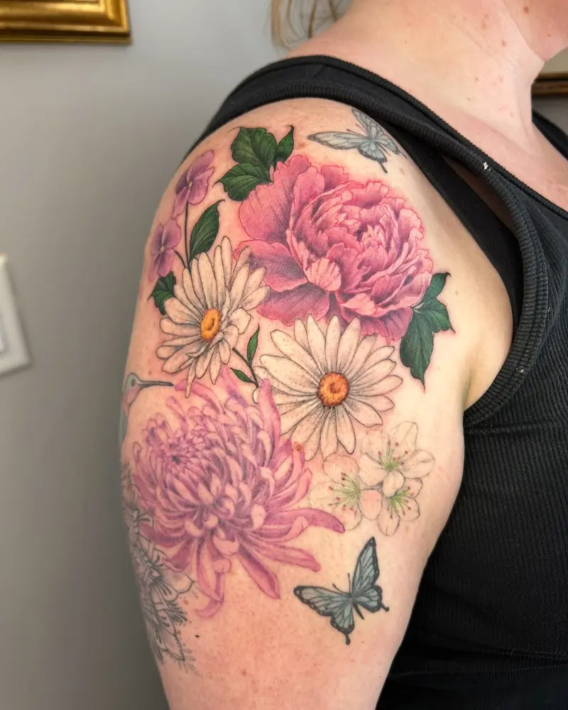 So happy with how this piece is coming together. Chrysanthemum, Hawthornes and mandala piece are healed, the rest is…