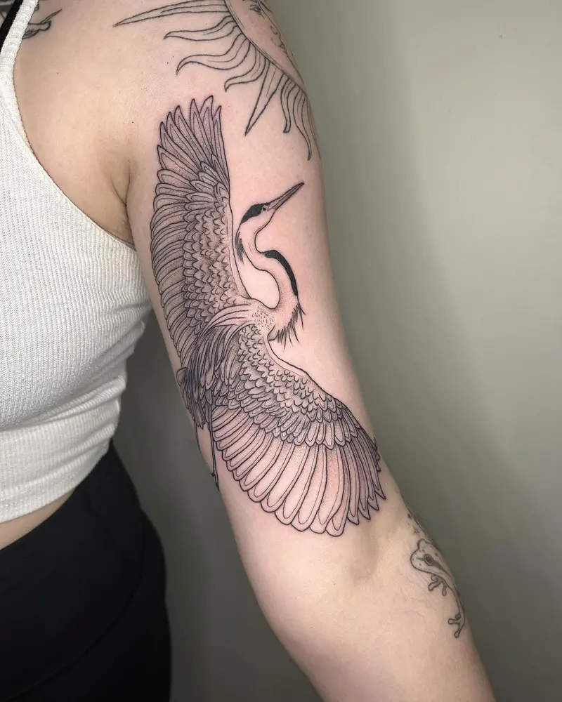 Blue heron flying from the other day! * * * #blueheron #flyingbird #birdtattoo #flyingtattoo #armtattoo…