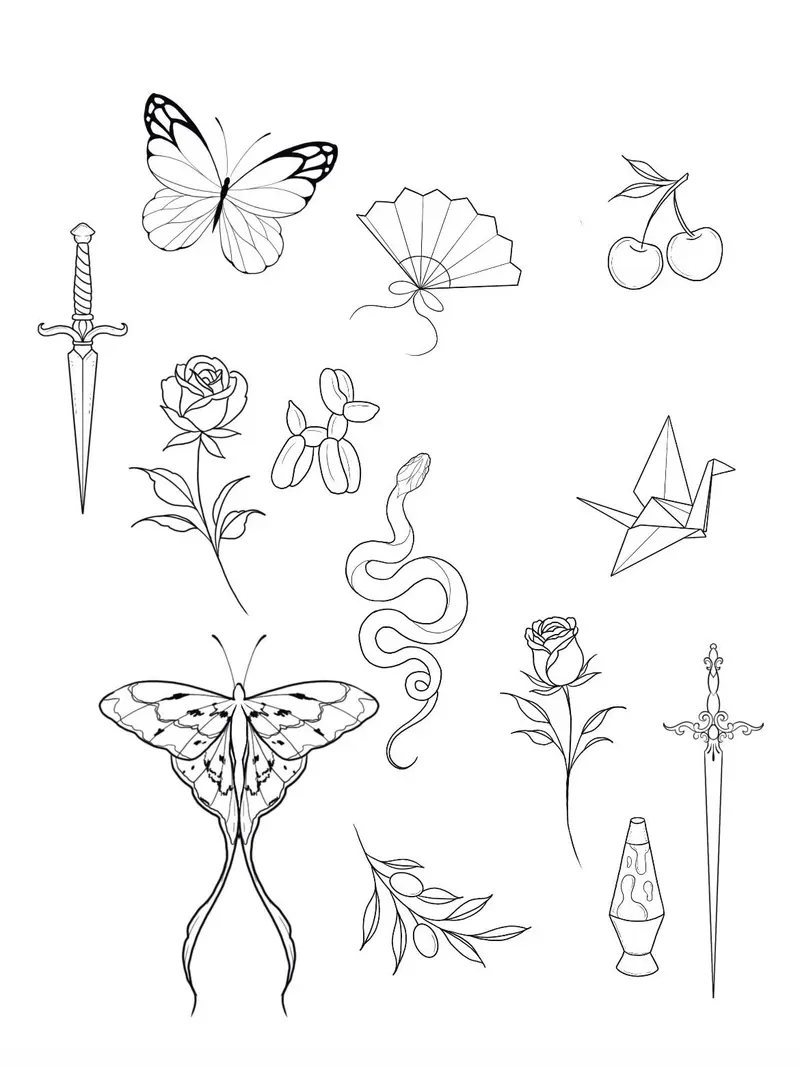 A collection of available designs for the feed. Dm for pricing and booking info 😄 #tattooflash #availabledesigns…