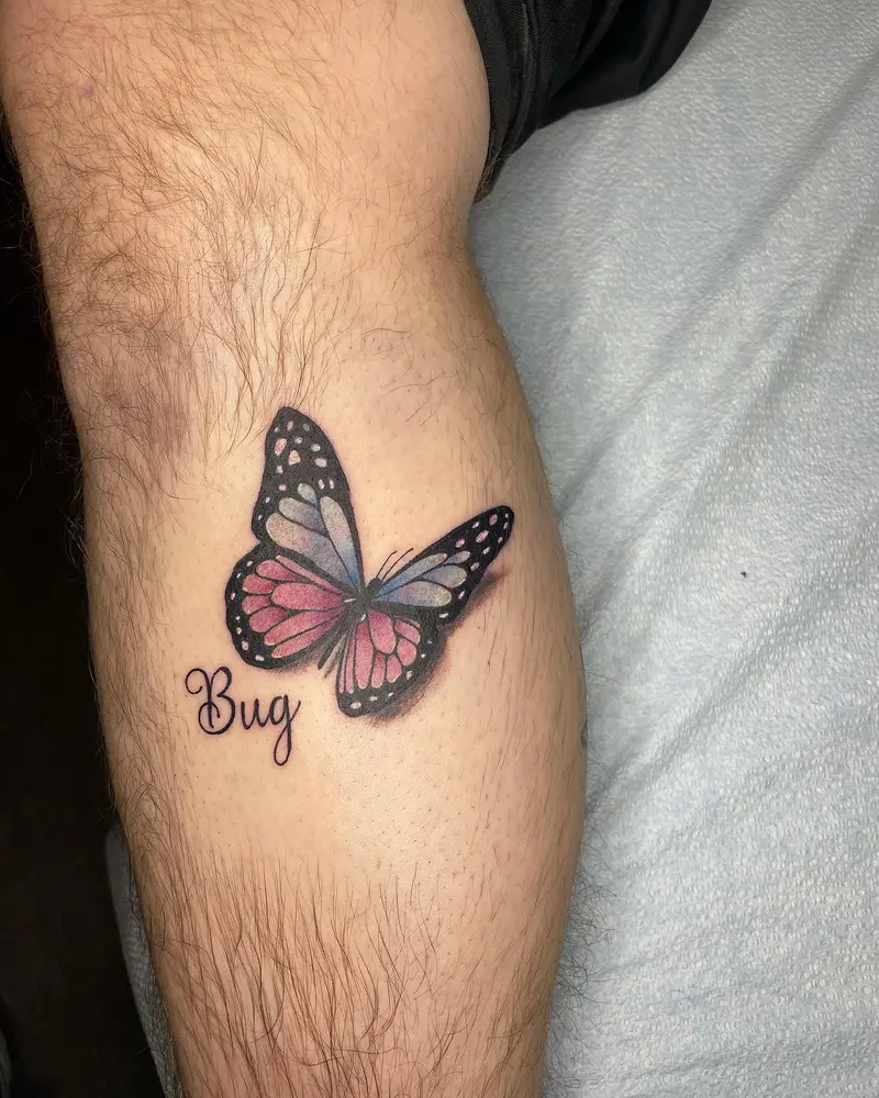 Butterfly landing from the other day 🦋 * * * #butterflytattoo #colortattoo #ombrecolor #realismbutterfly…
