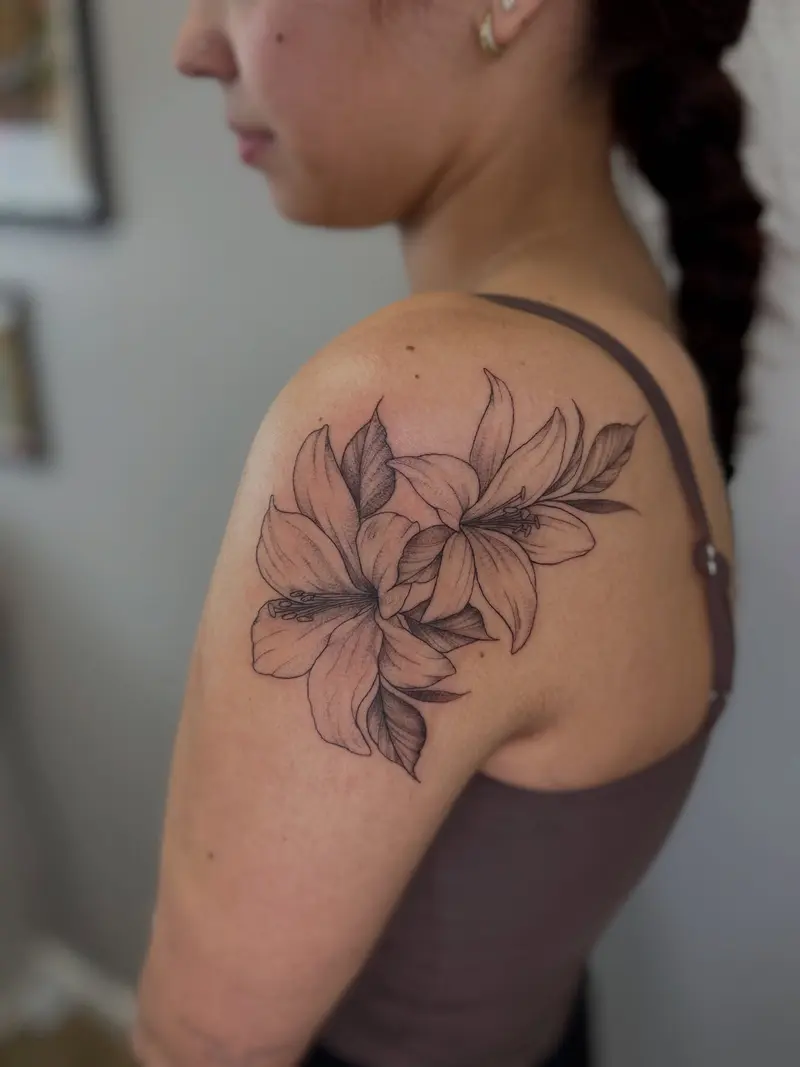 Some lilies for Lilly 🥰 the start of something big ! Can’t wait to keep it going 🌸 * * * #lilytattoo #sleevetattoo…