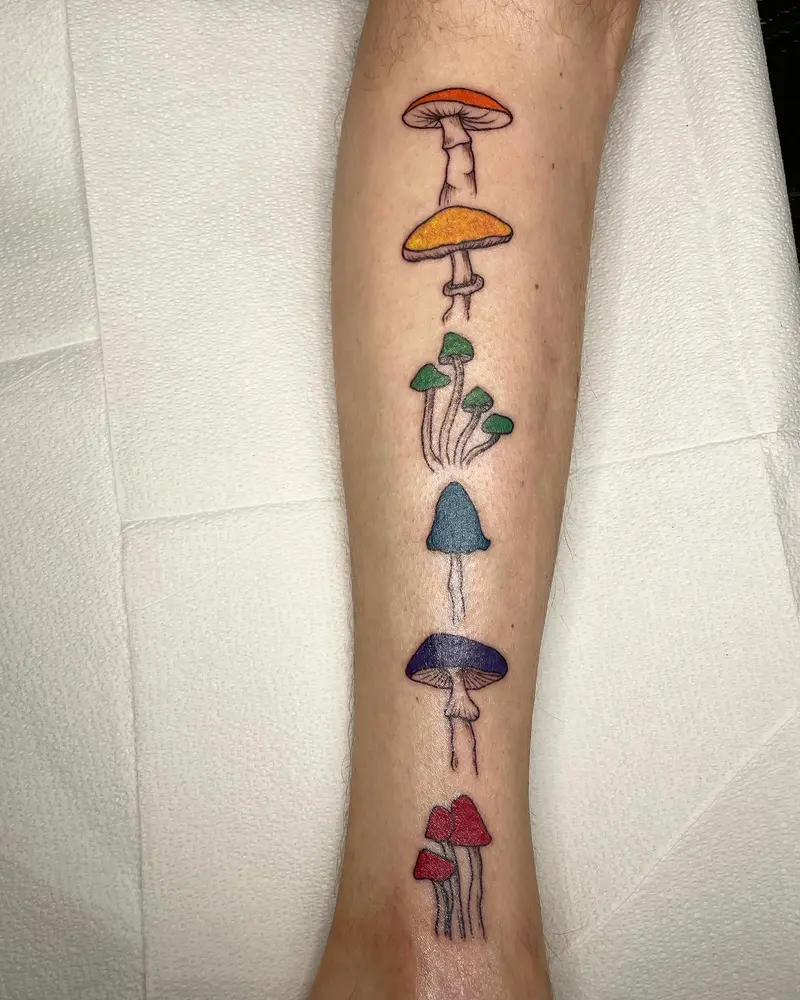 Pride mushroom friends for Brian today 🌈 * * * #mushrooms #mushroomart #pridetattoo #rainbowtattoo #rainbowsix…