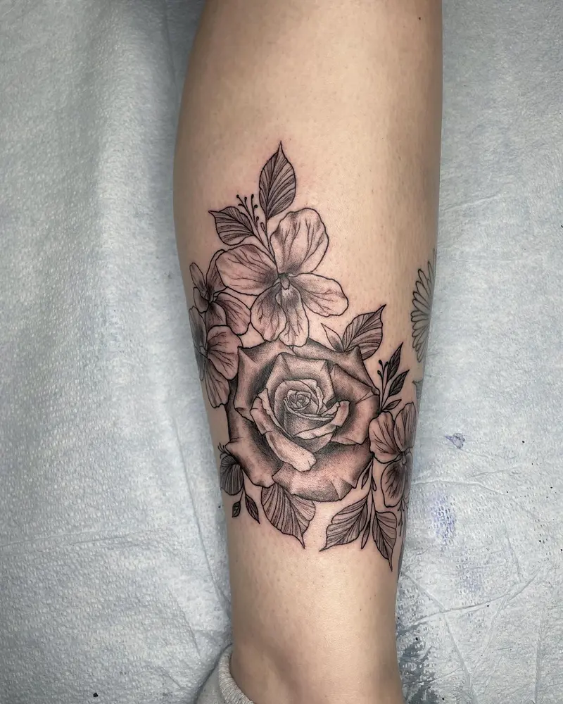 Added some more birth flowers for this clients leg sleeve the other day. * * * #legsleeve #legtattoo #rosetattoo…