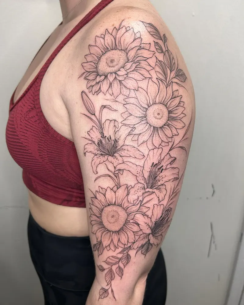 Sunflowers and lilies from last week 🌻 * * * #sunflowers #lilies #daylily #baltimoretattooconvention2024…