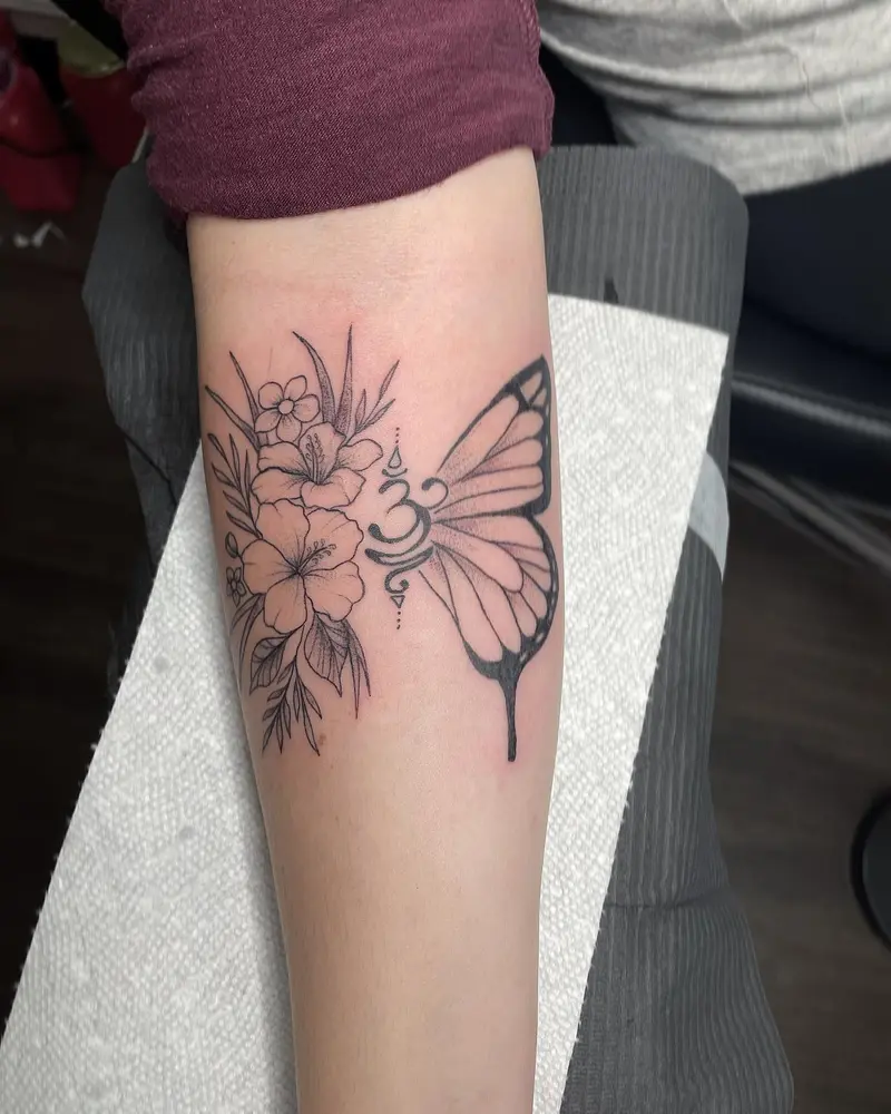 This one is from a couple weeks ago but too cute not to share * * * #butterflyflowers #flowers #tattoo #blackandgrey…