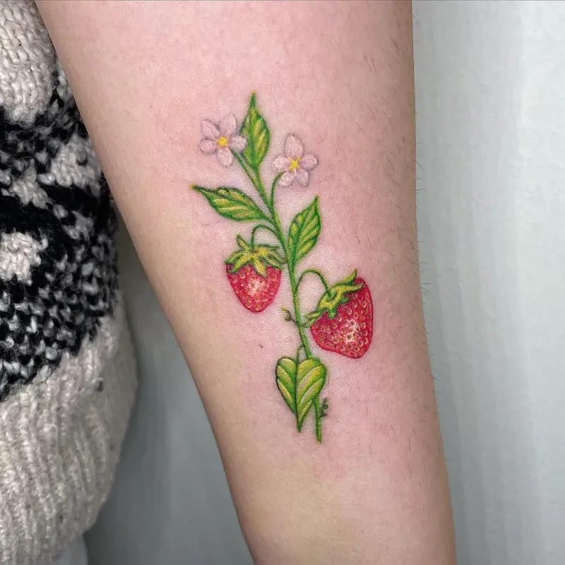 Couple of full color strawberries 🍓 * * * #strawberrytattoo #fullcolor #realismtattoo