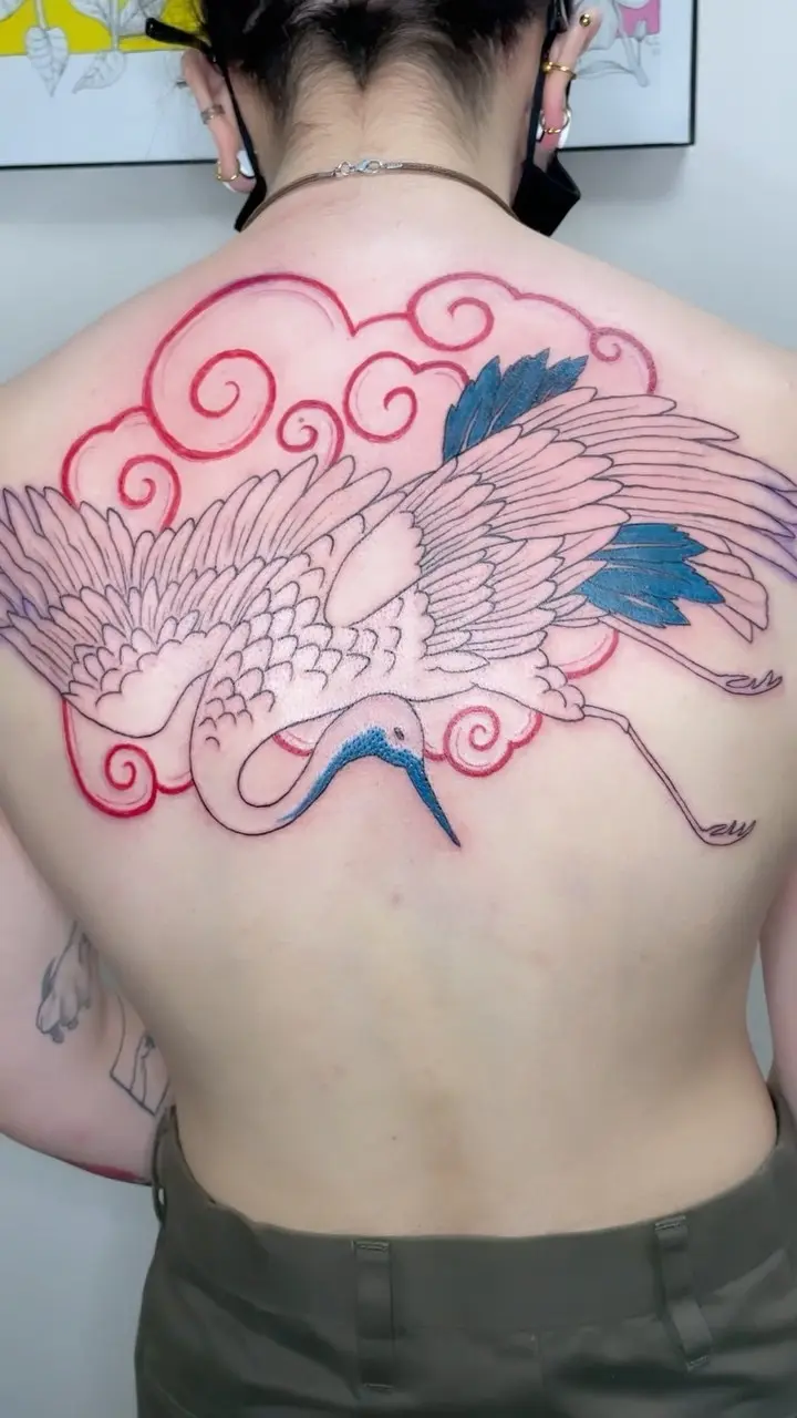 Big back piece I got to do today! Such a fun project ☺️☺️☺️ * * * #cranetattoo #crane #japanesetattoo…