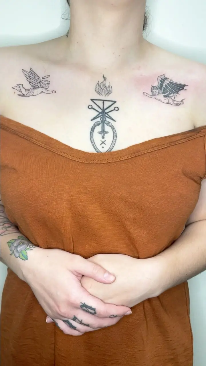 Cherub friends I did recently * * * #cherubs #shouldertattoo #chesttattoo #inkedmag #femaleartistsofinstagram…