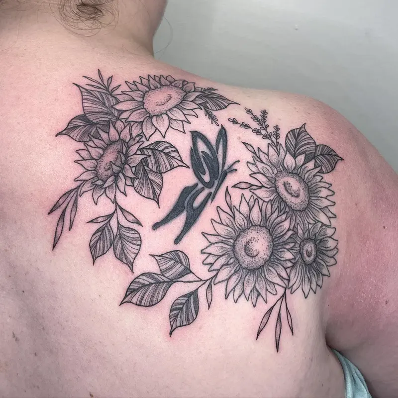 Got to add some more sunflowers and spruced up the old butterfly tattoo * * * #butterflytattoo #sunflowertattoo…