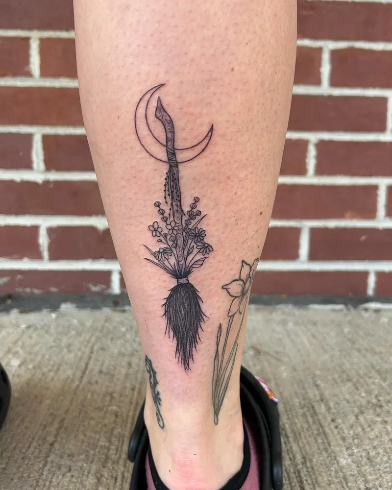 One of two matching friendship tattoos from the weekend. Loved making these floral witchy brooms 🧹 * * * #broomstick…