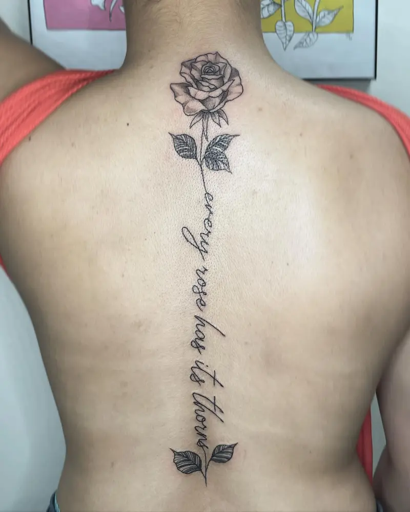 Little spin tattoo I did recently. * * * #spinetattoo #spinart #rosestem #backtattoo #backrose #girlytattoodesign #inked