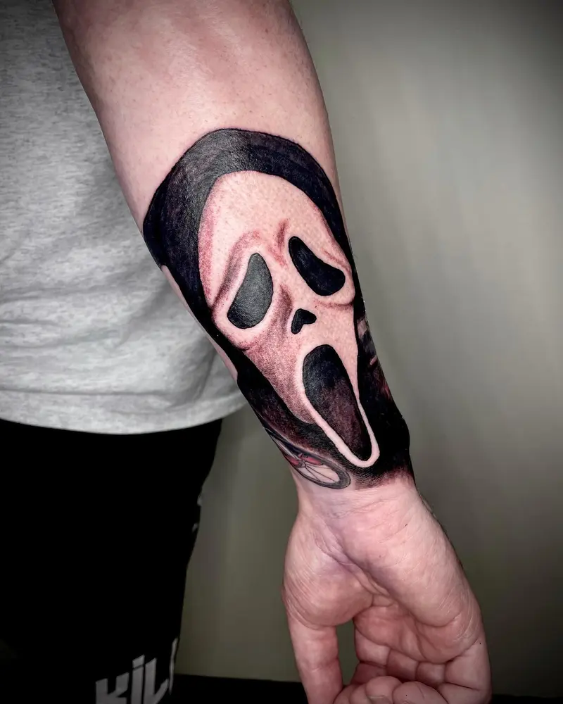 Couple new additions to this horror sleeve I’m working on * * * #screammovie #ghostface #screammask #horrorsleeve…