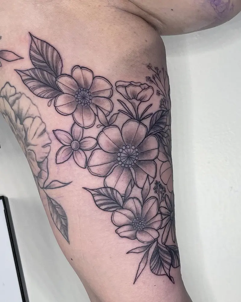 Fun underarm piece to connect this half sleeve in progress * * * * #floralsleeve #flowersleeve #naturesleeve…