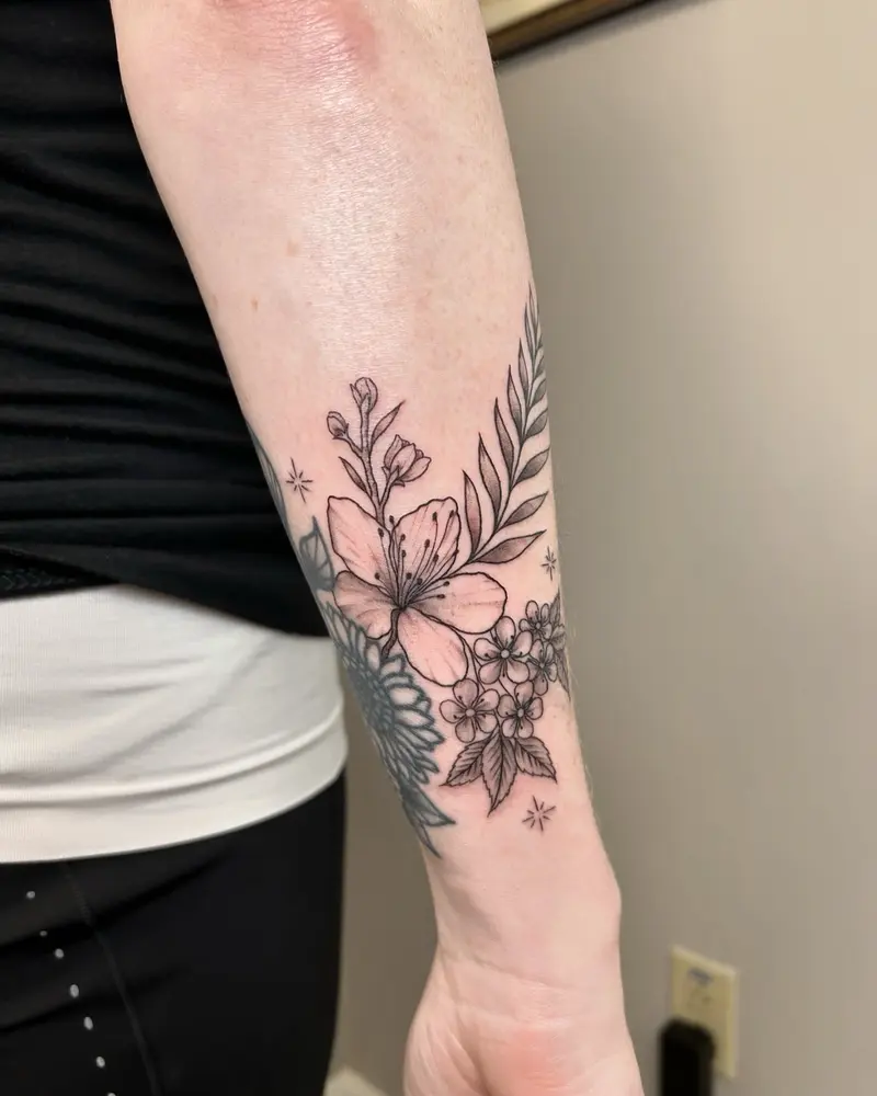 A little cute from the other day. Added on to an existing tattoo. * * * #cherryblossom #tattoo #tattooideas #flowers…