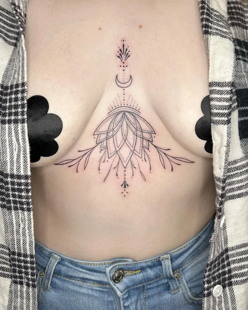 Fun sternum piece from last week that doubles as a little scar coverup * * * #sternumtattoo #lotustattoo…