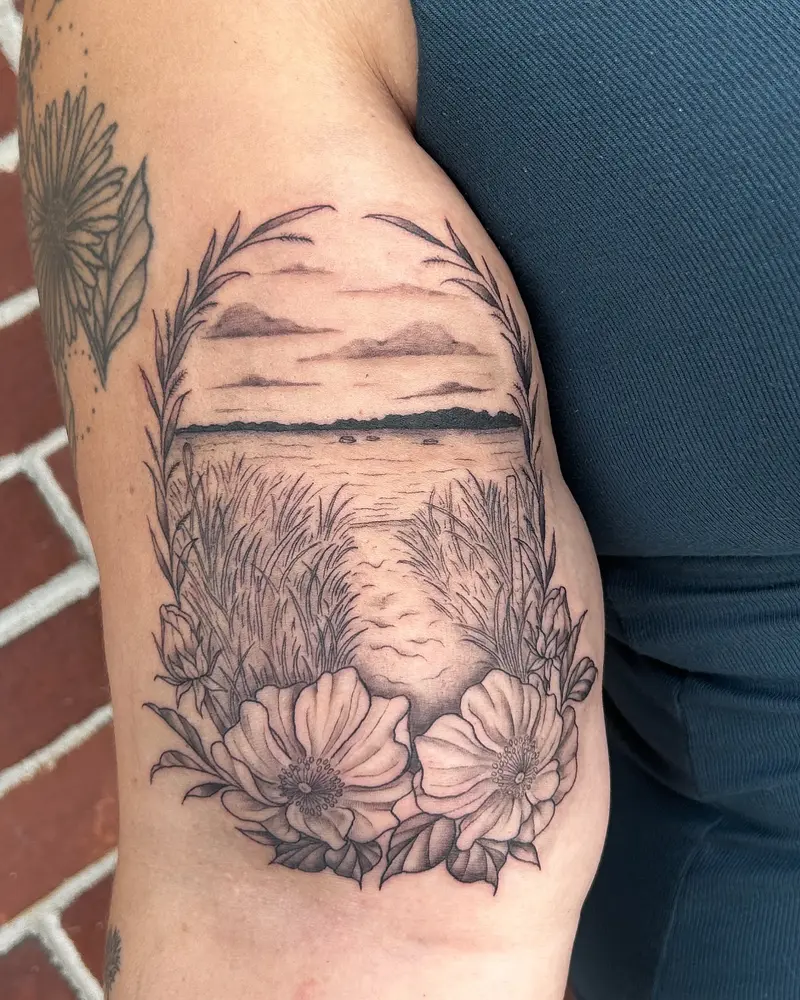Loved doing this beach scene the other day! * * * #beachtattoo #beachvibes #landscapetattoo #landscape #beachscene…