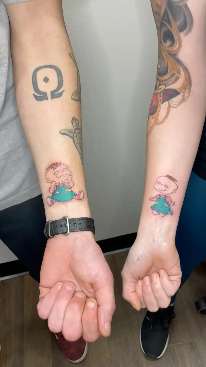 Brother and sister tattoos from yesterday * * * #rugrats #rugratstattoo #cartoontattoo #siblingtattoo #philandlil…