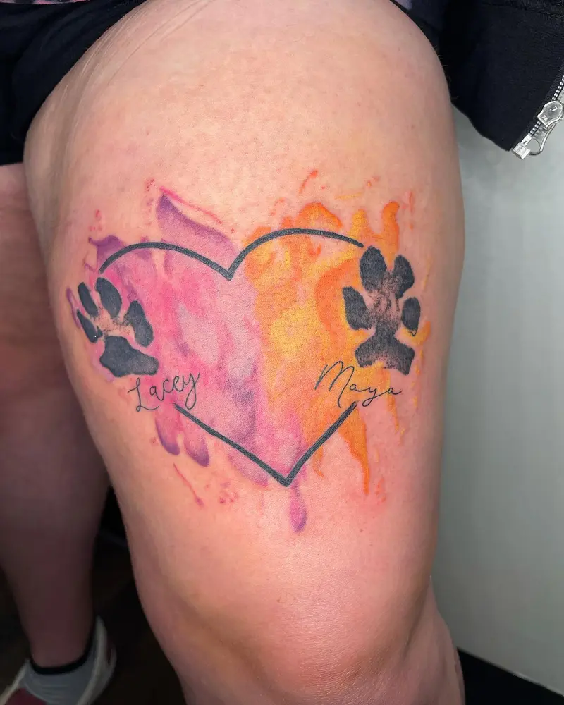 Watercolor heart for the fur babies ❤️❤️❤️ @amandablois18 * * * #watercolortattoo #dogtattoo #pawprinttattoo #pawprint…