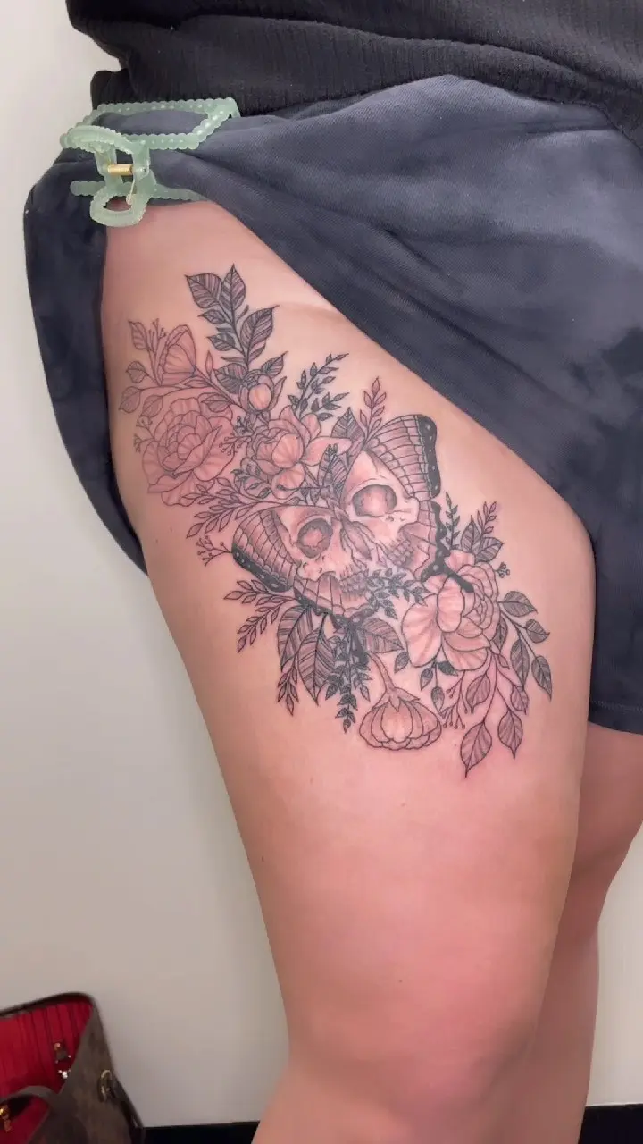 Fix up of the butterfly skull and flowers. I added my own freehand flowers and leave to try to lighten up the design…