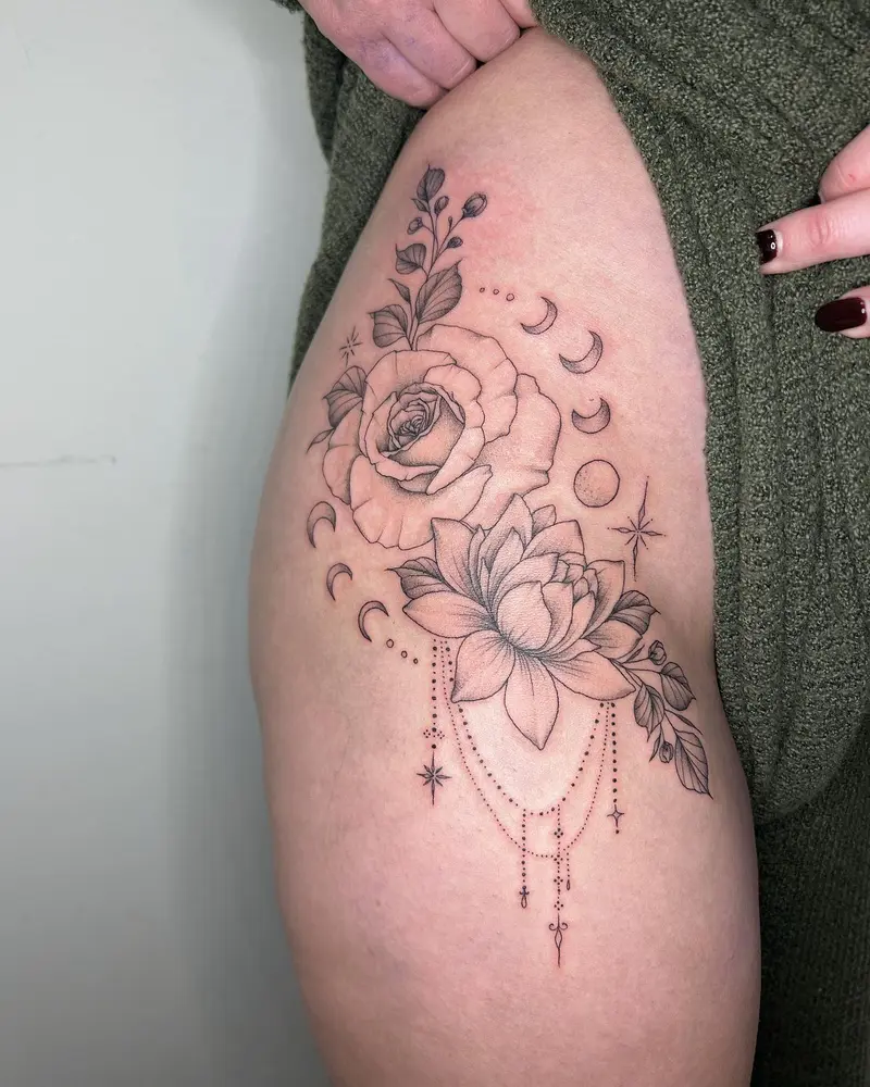 Loved getting to do this pretty piece yesterday!! * * * #decorativetattoo #jewels #jeweltattoo #thightattoo…