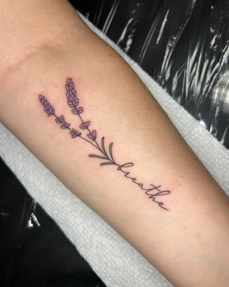 Breathe 🧘😌 * Dm, email or fill out the Jotform to book an appointment * * * #breathe #lavendertattoo #simpletattoo…