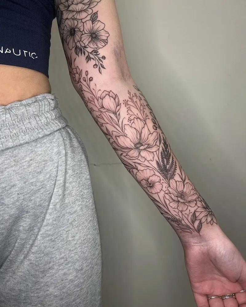 One spot left to do and this will be a completed sleeve 😍 swipe to see healed flowers from a couple weeks ago * * *…