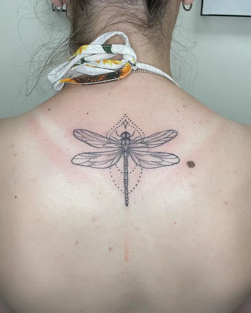 Lovely little dragonfly today * * * #dragonflytattoo #memorialtattoo #bostontattoo #back #linework