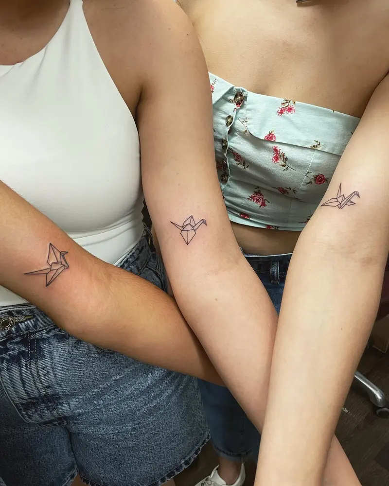 Sister tattoos! Making paper cranes has a special place in these sisters lives and I was so happy to bring them even…