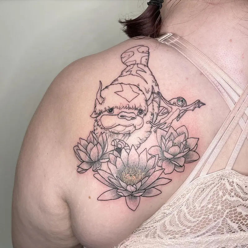 Line work Appa and Momo I did a while back. * * * #avatarthelastairbender #avatartattoo #appa #momo #lotusflowers…