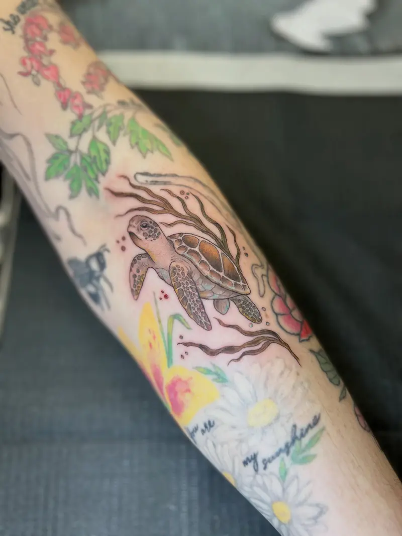 A little color for the feed 🌿#turtletattoo #colortattoo #sleeve #tattooartist #massachusetts